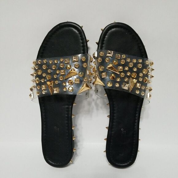 Shoes - Studded pvc‎ Sandals Women's Black /Gold Size 8 Slip-On Shoes